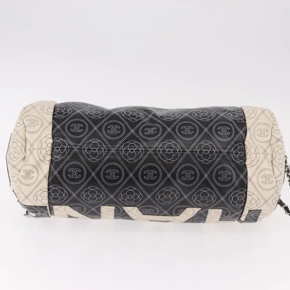 CHANEL Coated Canvas Camellia Printed Calfskin Bowling Bag